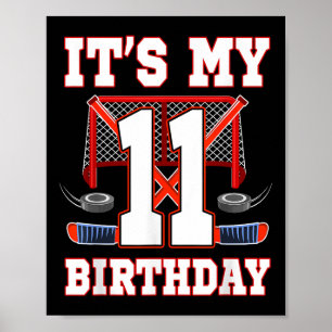11th Birthday Ice Hockey Player 11 Years Old Party Poster