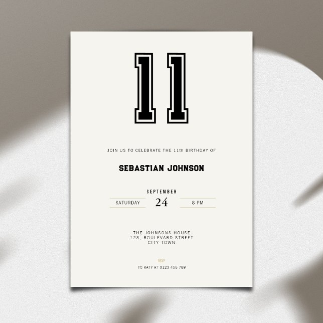 11th Birthday Invitation - Minimal Sport Style (11th birthday invitation simple sport design for teenagers)