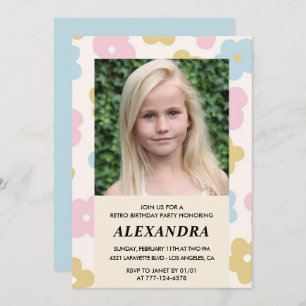 11th birthday invitation Retro Groovy Flowers Cute