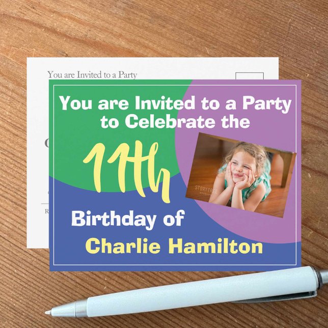 11th Birthday Invitation with Photo Postcard (Creator Uploaded)
