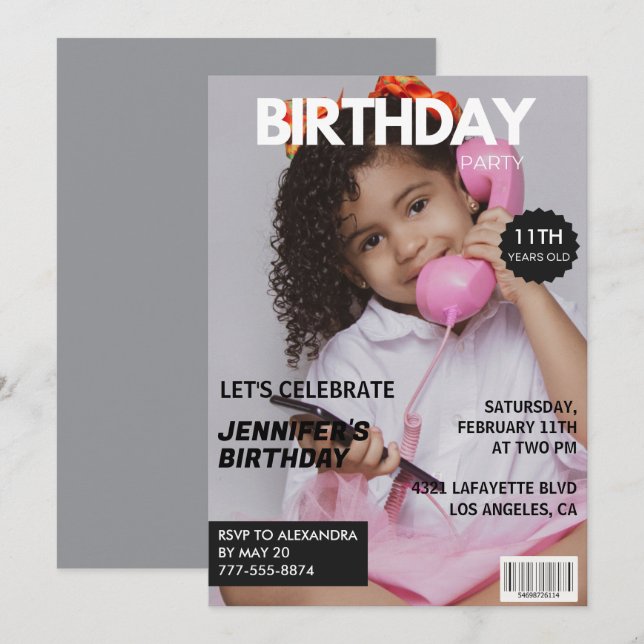11th birthday invitations for her Magazine Cover (Front/Back)