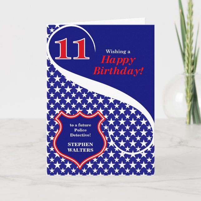 11th Birthday Law Enforcement Theme with Name Card (Front)