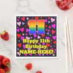 [ Thumbnail: 11th Birthday: Loving Hearts Pattern, Rainbow # 11 Napkins ]