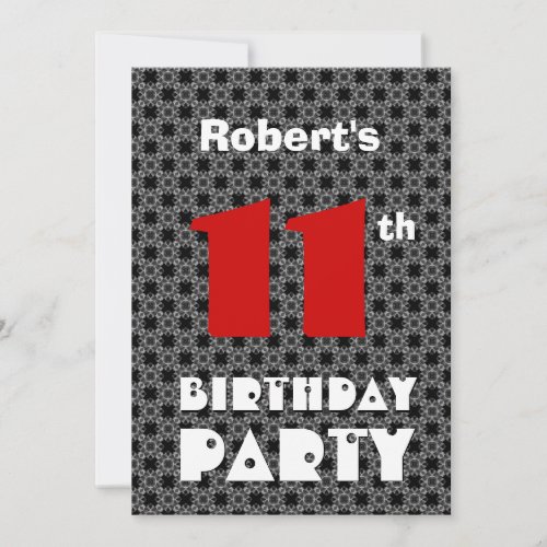 11th Birthday Modern Teen Black and White Pattern Invite
