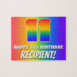 [ Thumbnail: 11th Birthday — Multicolored Rainbow Pattern “11” Jigsaw Puzzle ]