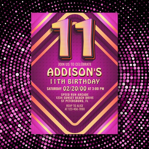 11th Birthday Neon Invitation