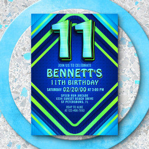 11th Birthday Neon Invitation