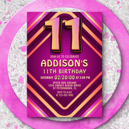 11th Birthday Neon Invitation