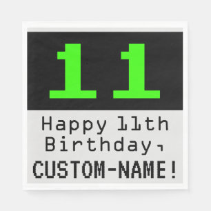 11th Birthday - Nerdy / Geeky Style "11" & Name Napkins
