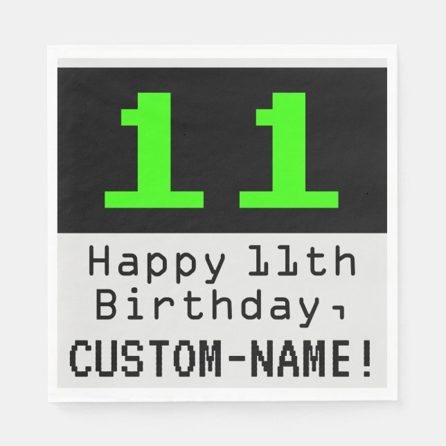 11th Birthday - Nerdy / Geeky Style "11" & Name Napkins (Front)
