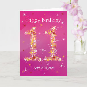 11th Birthday - Number 11 in Stars - Pink - Age 11 Card