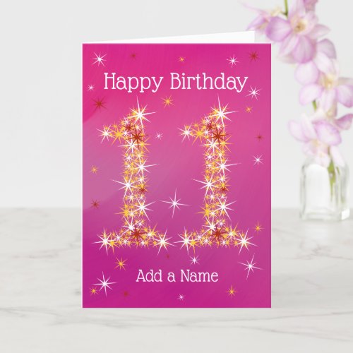 11th Birthday _ Number 11 in Stars _ Pink _ Age 11 Card