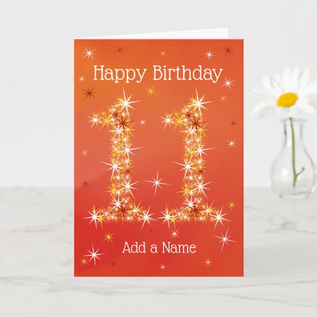 11th Birthday - Number 11 in Stars - Red - Age 11 Card (Small Plant)