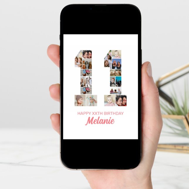 11th Birthday Number 11 Photo Collage Personalized Card (Front Digital)