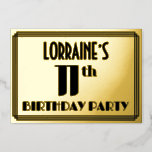 [ Thumbnail: 11th Birthday Party: Art Deco Look “11” and Name Invitation ]