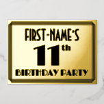 [ Thumbnail: 11th Birthday Party — Art Deco Look “11” + Name Invitation ]