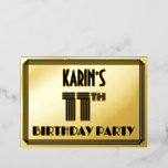 [ Thumbnail: 11th Birthday Party — Art Deco Style “11” & Name Invitation ]