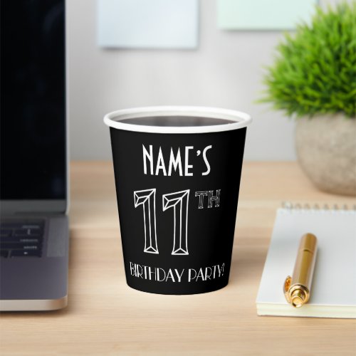 11th Birthday Party Art Deco Style  Custom Name Paper Cups