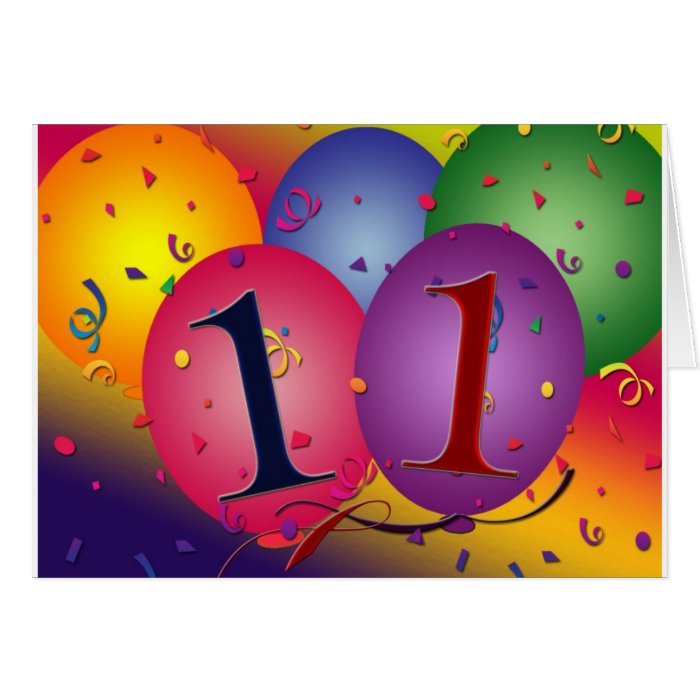 11th Birthday Party Balloon Decorations Greeting Cards