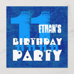 11th Birthday Party BLUE Grunge Z03B Invitation