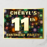 [ Thumbnail: 11th Birthday Party: Bold, Colorful Fireworks Look Postcard ]
