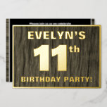 [ Thumbnail: 11th Birthday Party: Bold, Faux Wood Grain Pattern Invitation ]
