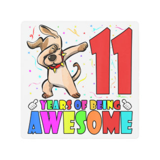 11th Birthday Party Dabbing Dog - 11 Years Old Gir Metal Print