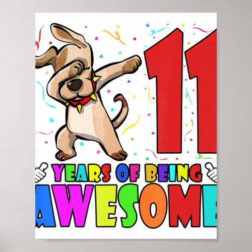 11th Birthday Party Dabbing Dog _ 11 Years Old Gir Poster