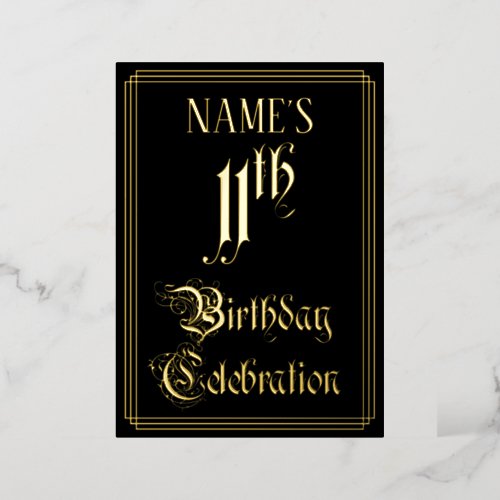 11th Birthday Party  Fancy Script  Custom Name Foil Invitation