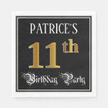 [ Thumbnail: 11th Birthday Party — Fancy Script, Faux Gold Look Napkins ]