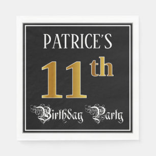 11th Birthday Party — Fancy Script, Faux Gold Look Napkins
