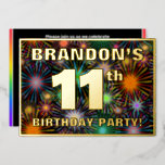 [ Thumbnail: 11th Birthday Party — Fun, Colorful Fireworks Look Invitation ]