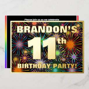 11th Birthday Party — Fun, Colorful Fireworks Look Foil Invitation