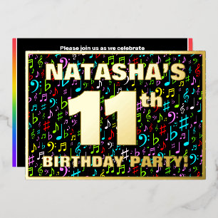 11th Birthday Party — Fun, Colorful Music Symbols Foil Invitation
