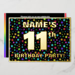 [ Thumbnail: 11th Birthday Party — Fun, Colorful Stars Pattern Invitation ]