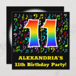 [ Thumbnail: 11th Birthday Party: Fun Music Symbols, Rainbow 11 Invitation ]