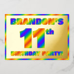 [ Thumbnail: 11th Birthday Party — Fun, Rainbow Spectrum “11” Invitation ]