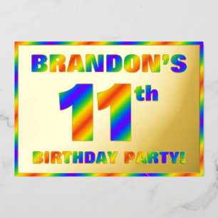11th Birthday Party — Fun, Rainbow Spectrum “11” Foil Invitation