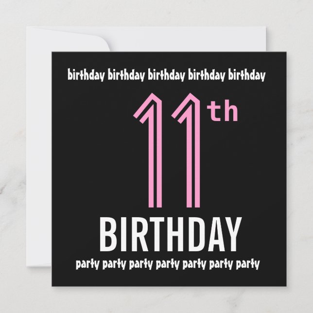 11th Birthday Party Modern Black and Color Number Invitation (Front)
