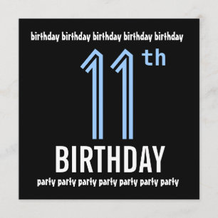 11th Birthday Party Modern Blue and Black W690 Invitation