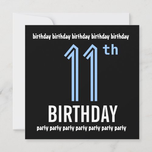 11th Birthday Party Modern Blue and Black W690 Invitation