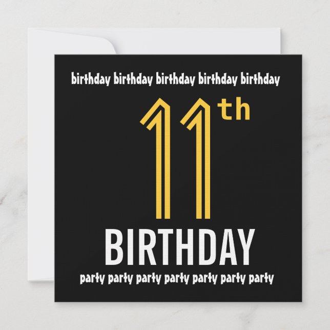 11th Birthday Party Modern Gold and Black Invitation (Front)