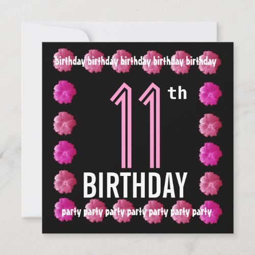 11th Birthday Party Pink Flowers For Her W762 Invites