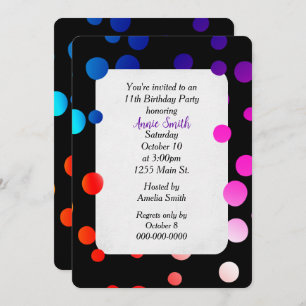 11th Birthday Party Rainbow Dots Invitation