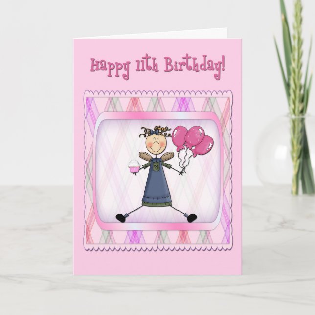 11th Birthday Pink Angel Card (Front)