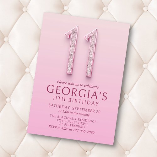 11th Birthday Pink Diamonds Invitation