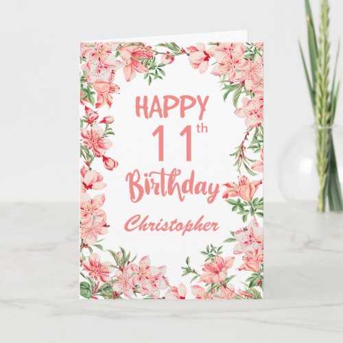 11th Birthday Pink Peach Peonies Watercolor Floral