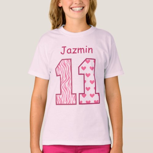 11th Birthday Pink Zebra Custom Name V025B T_Shirt