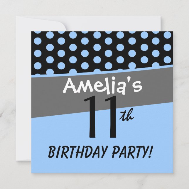 11th Birthday Polka Dots Cute and Fun for Girl Invitation (Front)