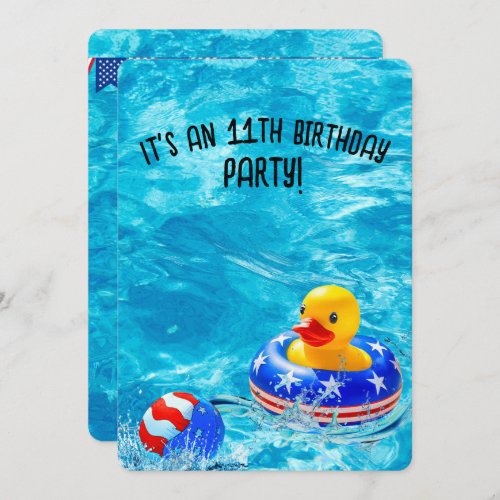 11th Birthday Pool Party With Yellow Duck Invitation